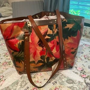 Floral Tote Bag with Brown Straps